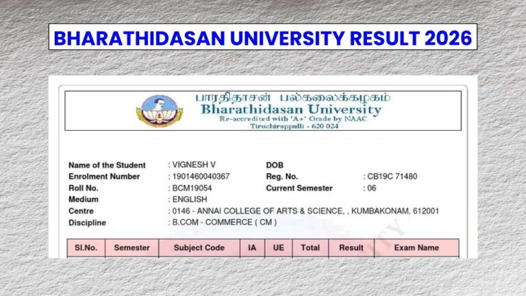 Bharathidasan University Result 2026