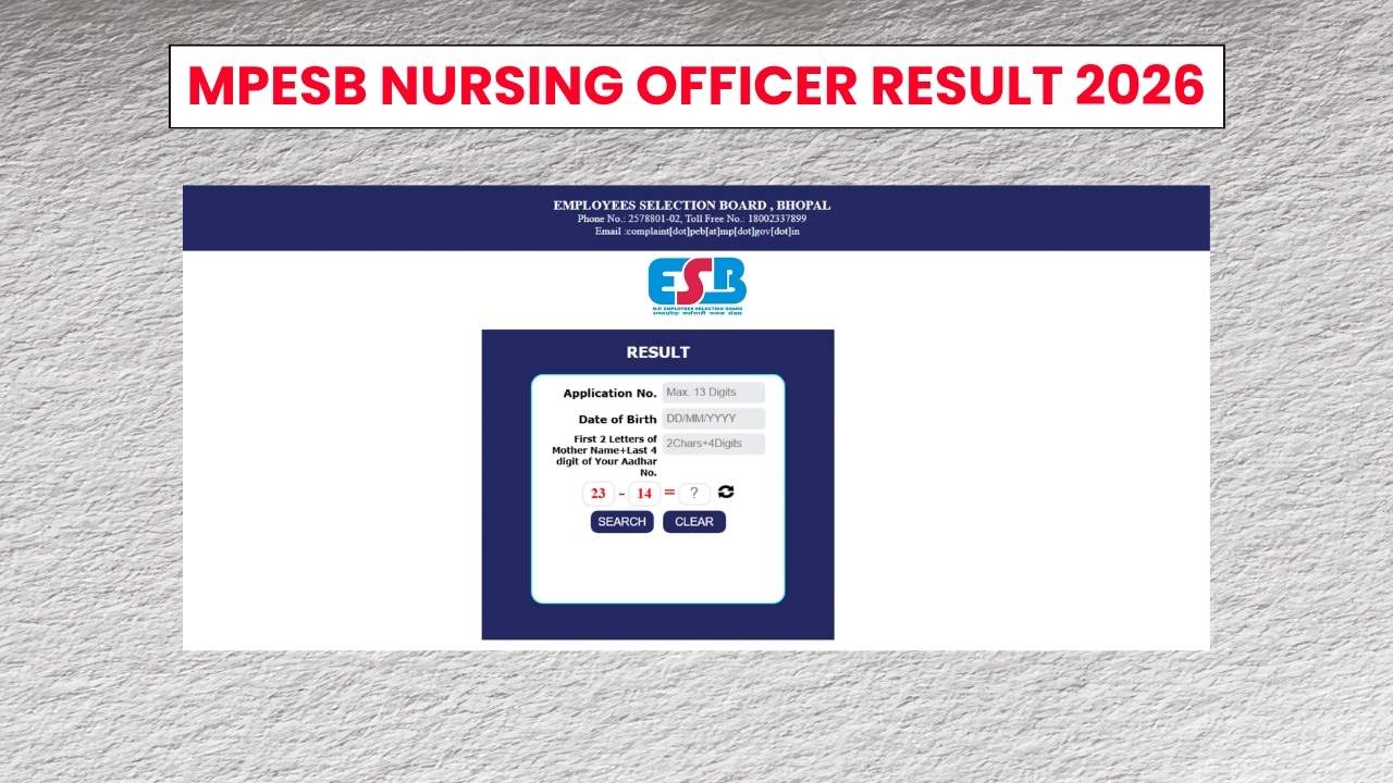 MPESB Nursing Officer Result 2026: Scorecard, Merit List & Cut Off Marks PDFs 