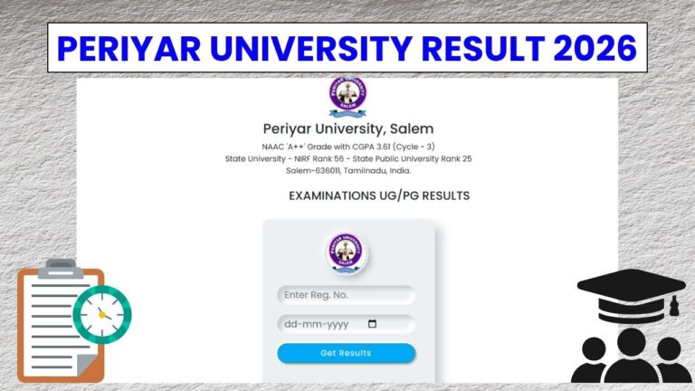 Periyar University Result 2026 for April Examination, Marksheet Release 
