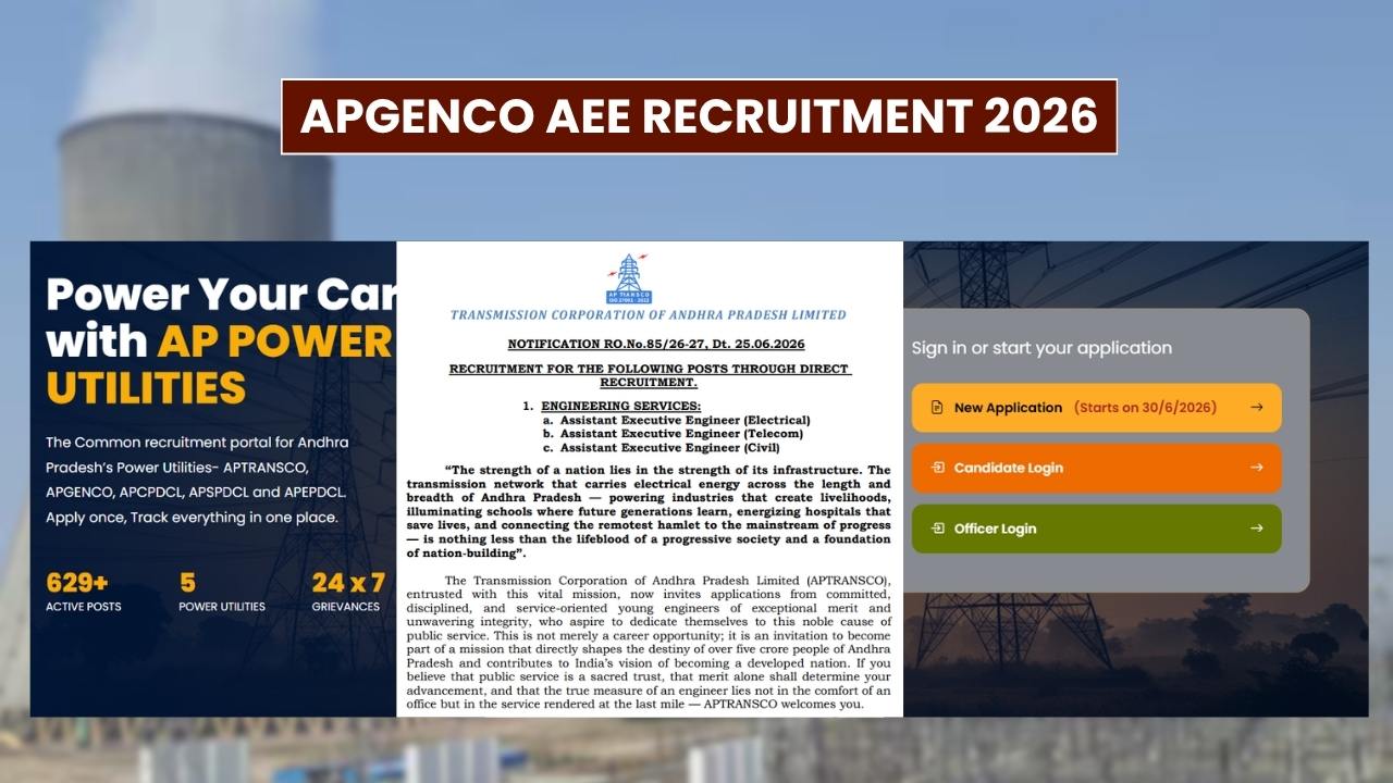 APGENCO AEE Recruitment 2026 for 100 Vacancies, Application Form From June 30