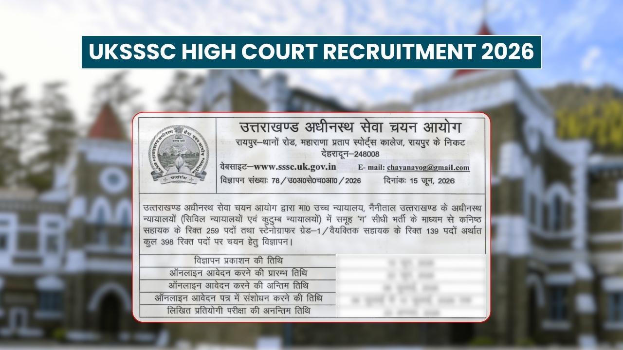 UKSSSC High Court Recruitment 2026: 398 Vacancies, Apply Online, Last Date Coming