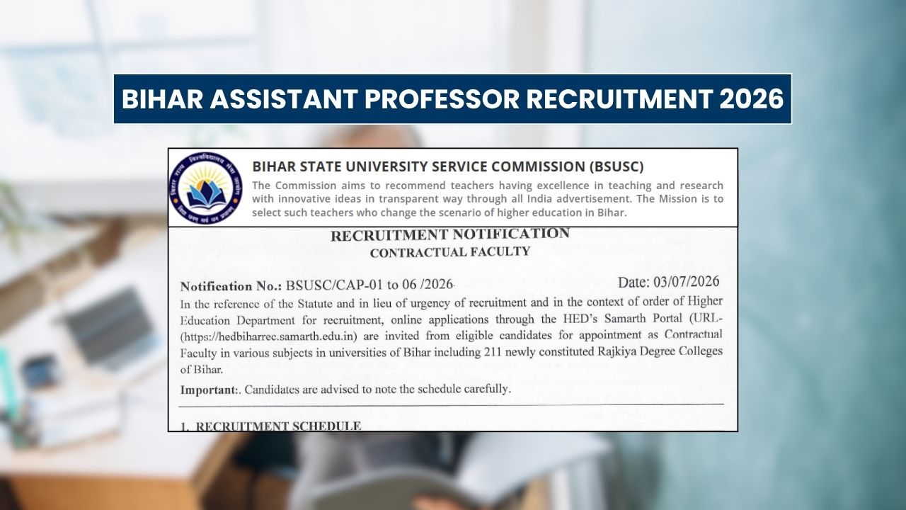 Bihar Assistant Professor Recruitment 2026: 3,687 Vacancies, Apply Date, Eligibility Criteria