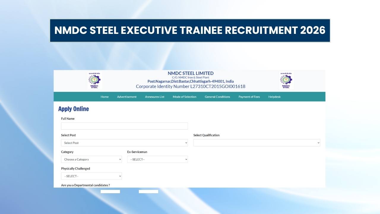 NMDC Steel Executive Trainee Recruitment 2026 Notification Released for 102 Posts