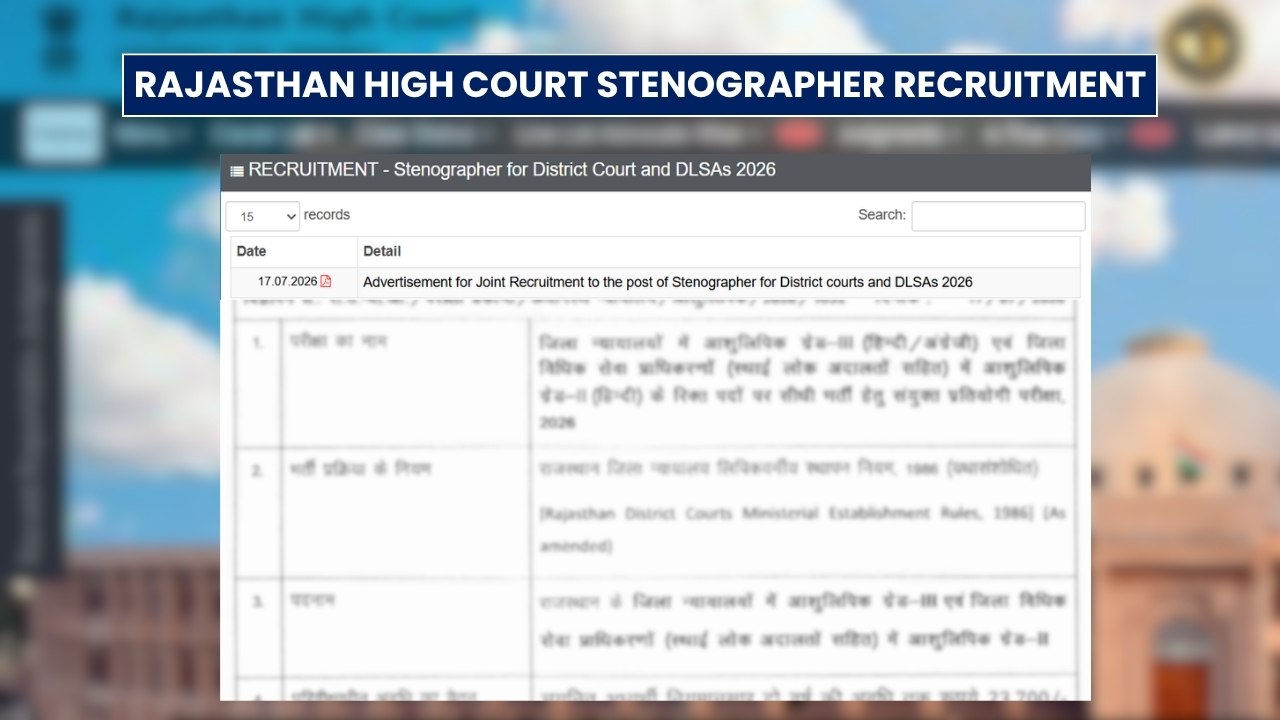 Rajasthan High Court Stenographer Recruitment 2026: Applications Start July 22