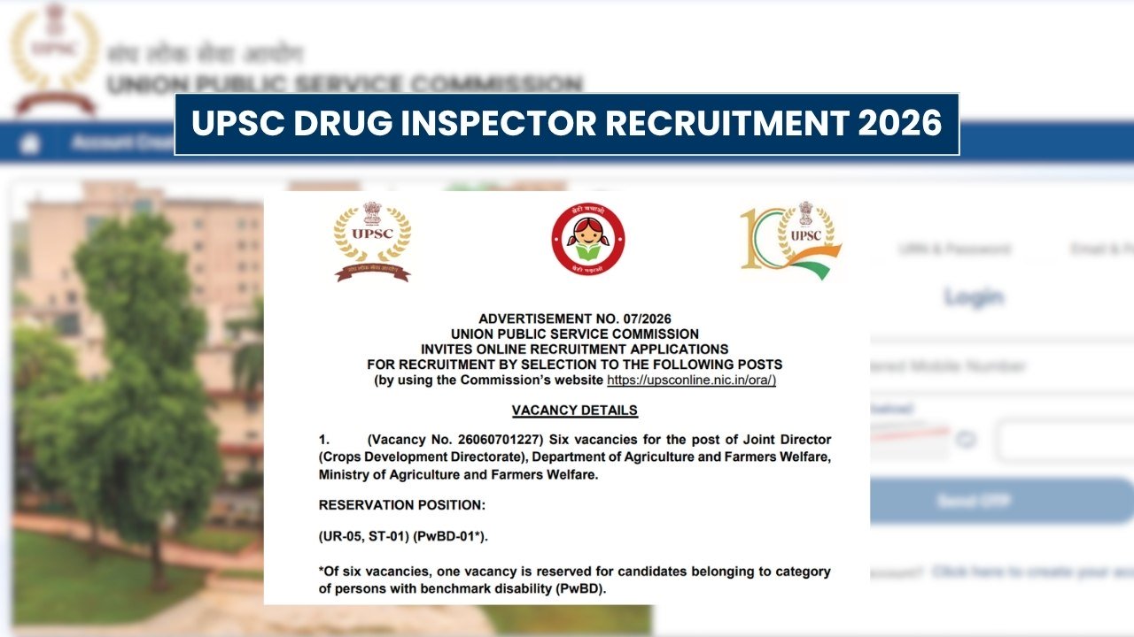 UPSC Drug Inspector Recruitment 2026: 186 Vacancies - Apply Online Now