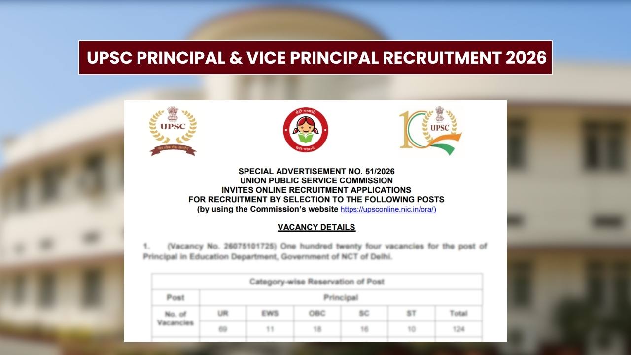 UPSC Principal & Vice Principal Recruitment 2026 Notification Out for 828 Posts; Apply From July 25