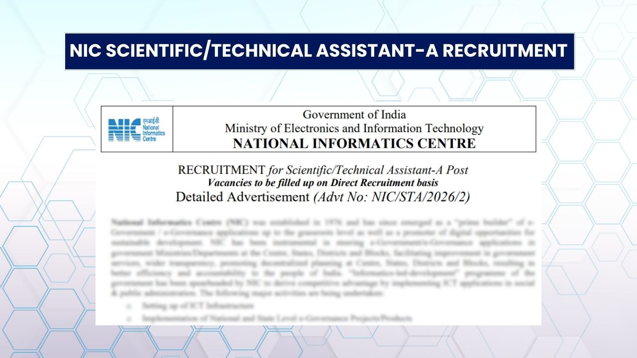 NIC Scientific/Technical Assistant-A Recruitment 2026: 376 Posts, GATE Eligibility & Application Details