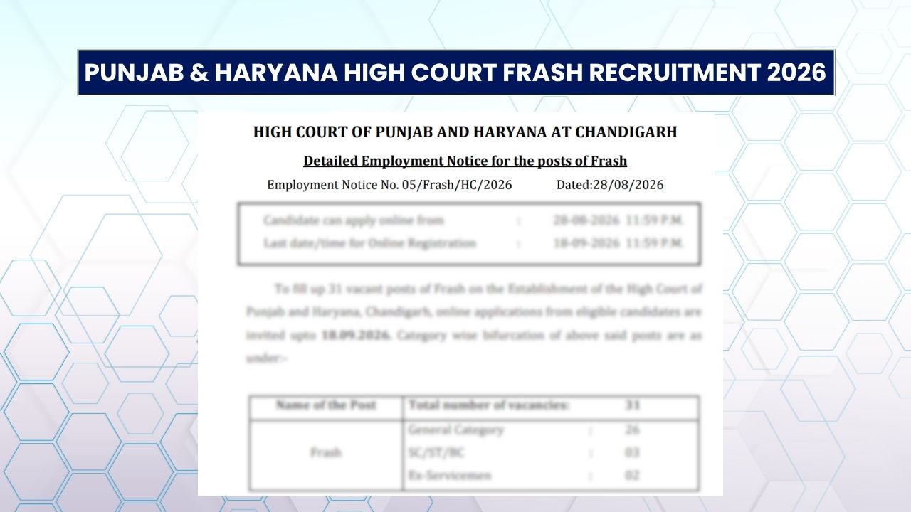 Punjab & Haryana High Court Frash Recruitment 2026: Apply Online for 31 Group-D Vacancies