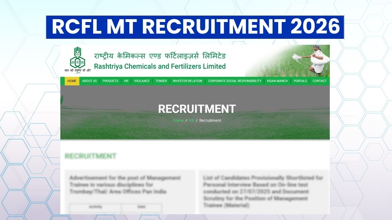 RCFL MT Recruitment 2026 Notification Out for 94 Vacancies, Apply from August 8