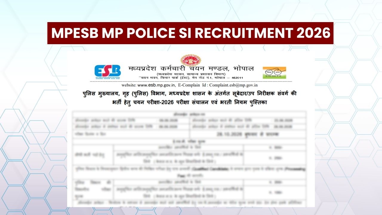 MPESB MP Police SI Recruitment 2026 Notification Released for 507 Positions